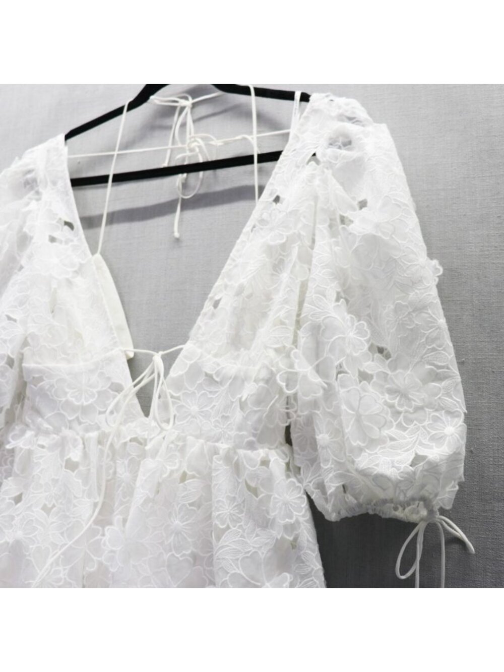 For Love & Lemons Leighton 3D White Lace Mini Dress Medium Bride Event Boho - Picture 7 of 16
